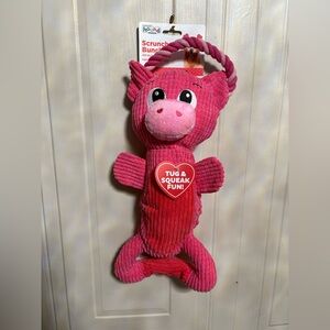 Outward Interactive Plush Squeaky Dog Tug Toy  Pink Cow Scrunch Bunch 16”